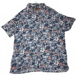 Foundry Men's 2XLT Hawaiian Shirt - Floral & American‎ Flag Print Summer